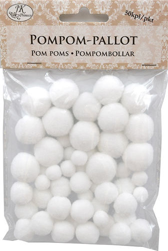 Pompom-pallot valkoinen 50kpl/pkt