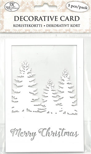 Decorative card Christmas text and trees white 5pcs