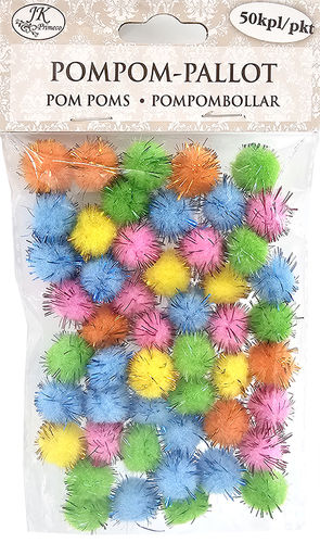 Pompom-pallot glitter värilajitelma 50kpl