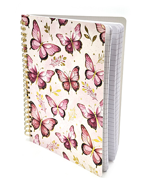 Kierrevihko A5 Perhoset pinkki 160 sivua (80 arkkia/lehteä)