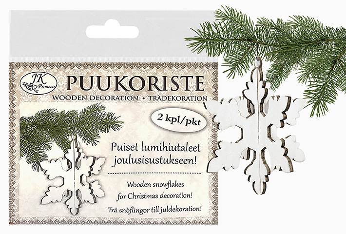 Wood decoration Snowflake white 2pcs