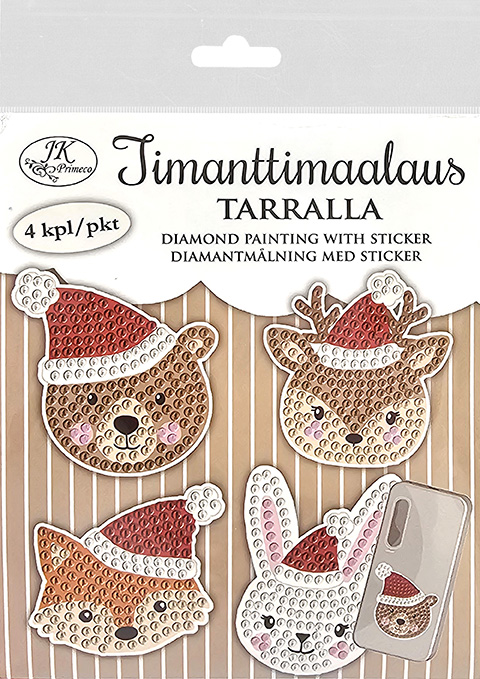 Diamond painting with sticker Christmas animals 4pcs