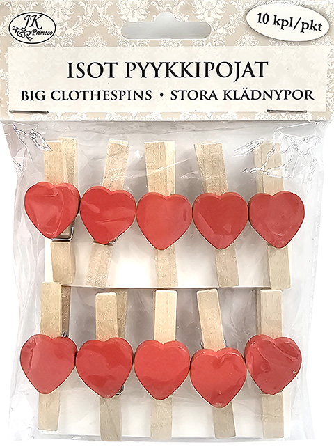 Big clothespins Heart red 10pcs