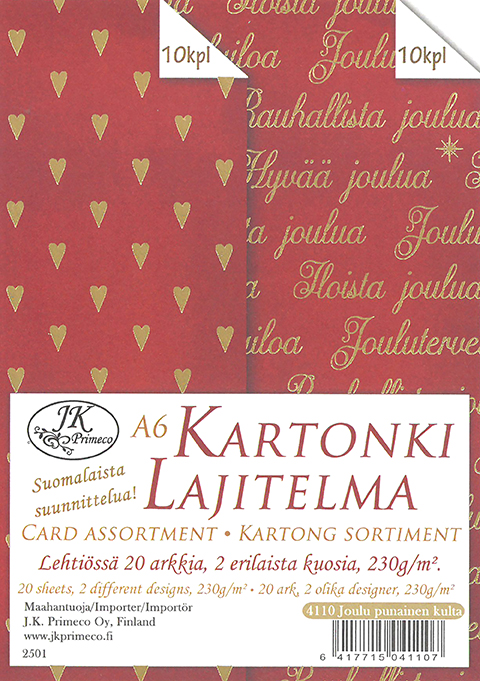 Kartonkilajitelma A6 Joulu punainen kultafolio 20ark