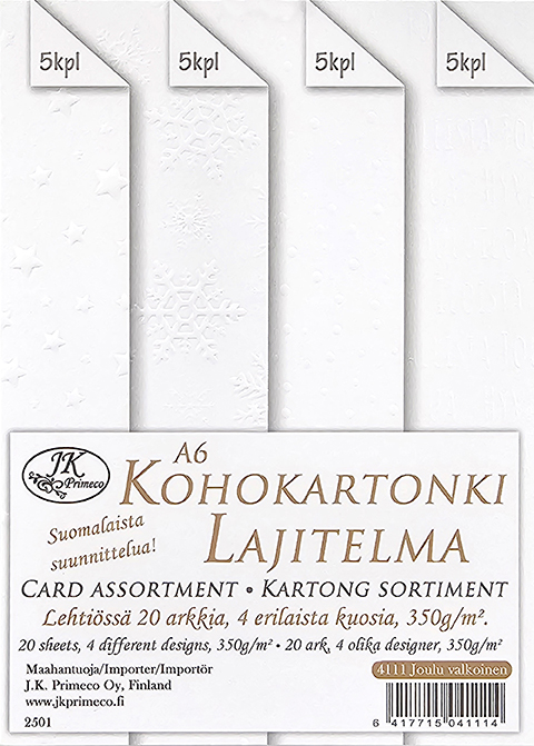 Embossed card assortment A6 Joulu valkoinen 20pcs