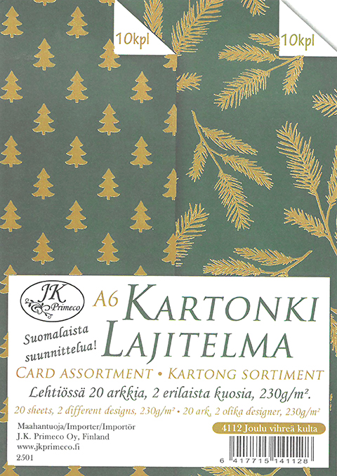 Kartonkilajitelma A6 Joulu vihreä kultafolio 20ark