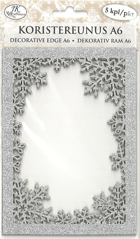 Koristereunus A6 Lumihiutale hopea glitter 5kpl