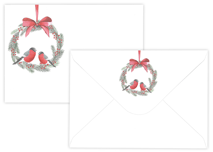 Envelope C6 Bullfinches and wreath white 10pcs