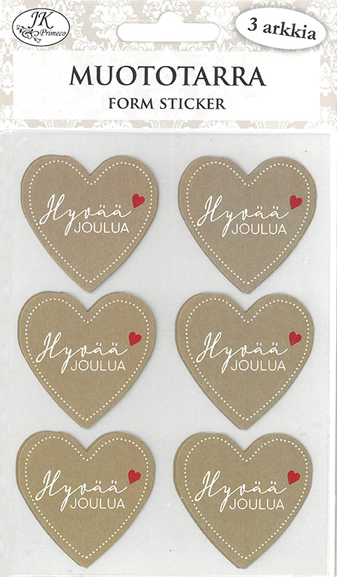 Form sticker Jouluteksti sydän ruskea 3 sheets