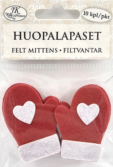 Felt mittens red/white 10pcs
