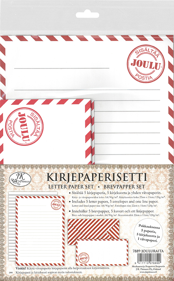 Kirjepaperisetti Jouluraita 5kpl+5kpl