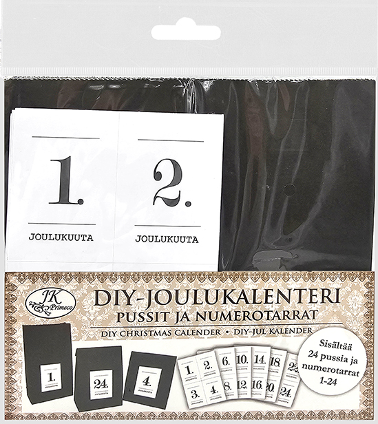 DIY-Joulukalenteri Pussit ja numerotarrat musta 24kpl