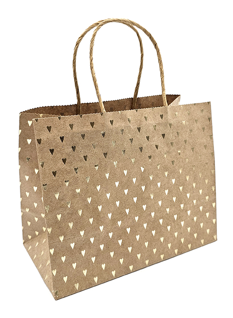 Gift bag S Heart gold foil recycled brown