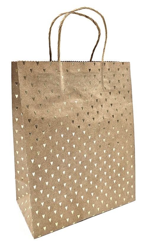 Gift bag M Heart gold foil recycled brown