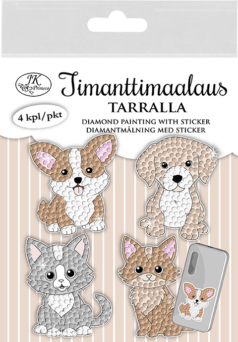 Diamond painting with sticker Cats and dogs 4pcs