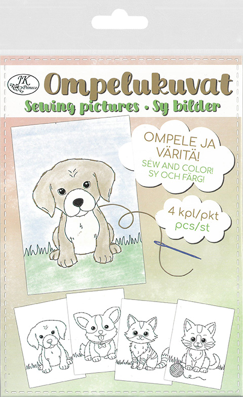 Ompelukuvat A5 Kissat ja koirat 4kpl