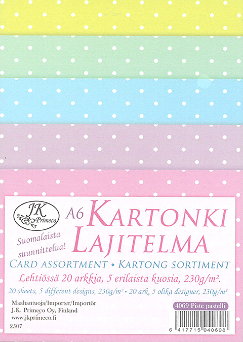 Kartonkilajitelma A6 Piste pastelli 20ark
