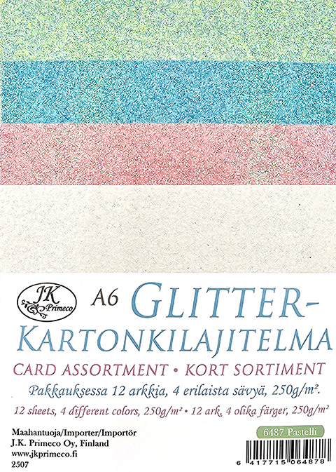Glitter card assortment A6 pastel 12pcs