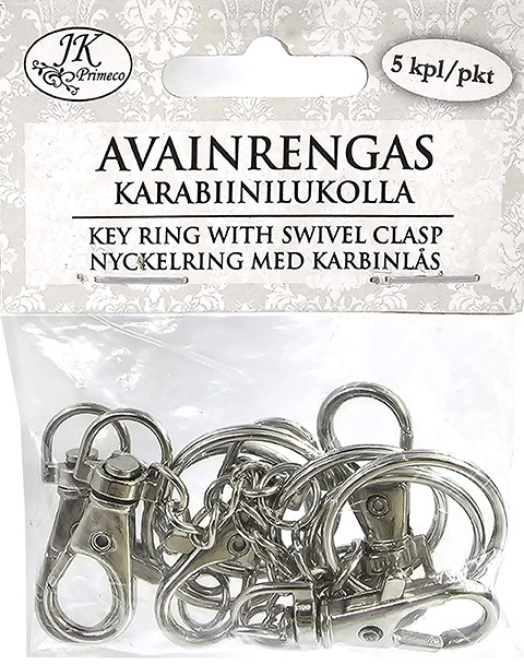 Avainrengas karabiinilukolla hopea 5kpl