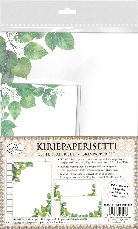 Letter paper set Leaves green 5pcs+5pcs