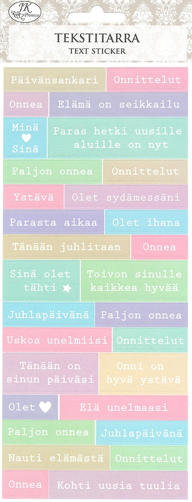 Tekstitarra Toivotukset ja onnittelut pastelli