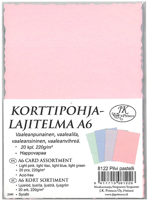 Korttipohjalajitelma A6 Pilvi pastelli 20kpl