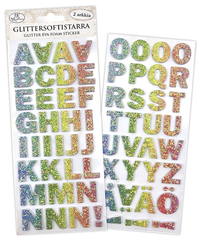 Glittersoftistarra Kirjaimet pastelli 2ark