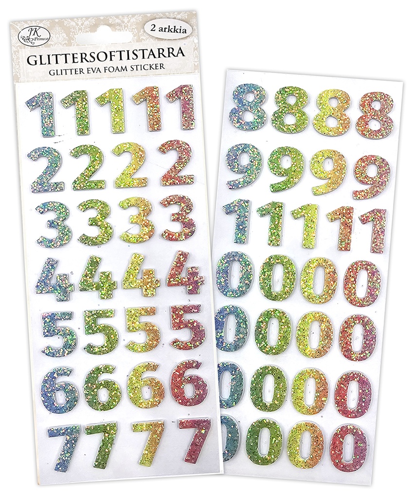 Glitter eva foam sticker Numbers pastel 2 sheets