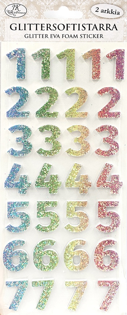 Glitter eva foam sticker Numbers pastel 2 sheets