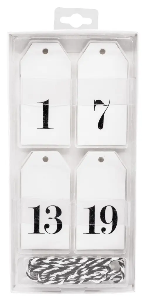 Gift tag set Christmas calendar numbers black/white 24pcs
