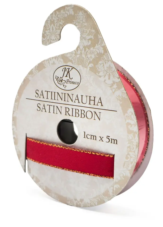 Satin ribbon 1cm x 5m gold edge red