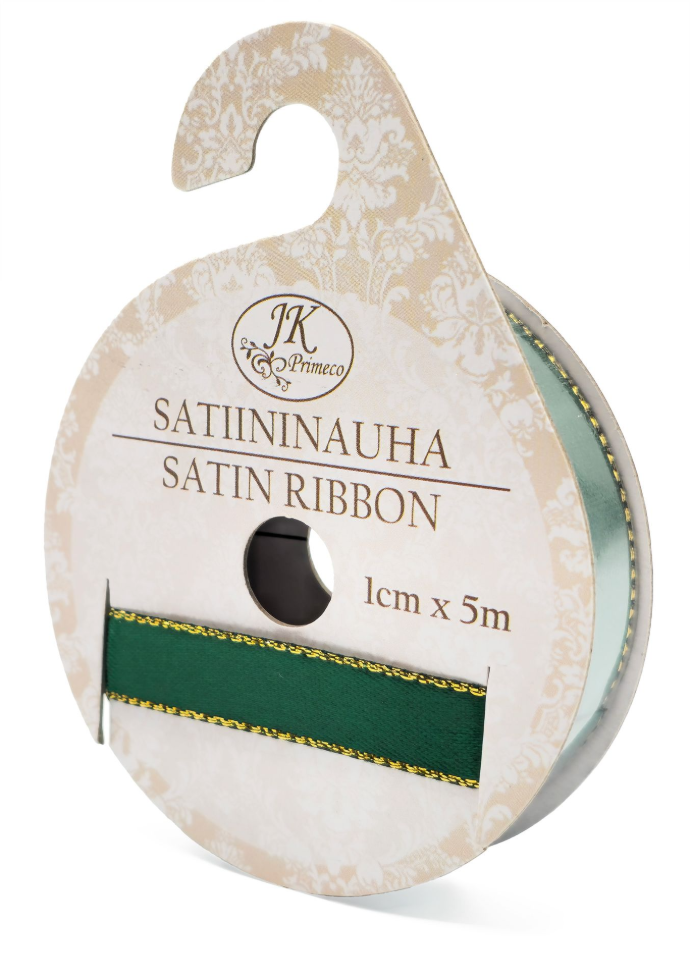 Satiininauha 1cm x 5m kultareuna metsänvihreä