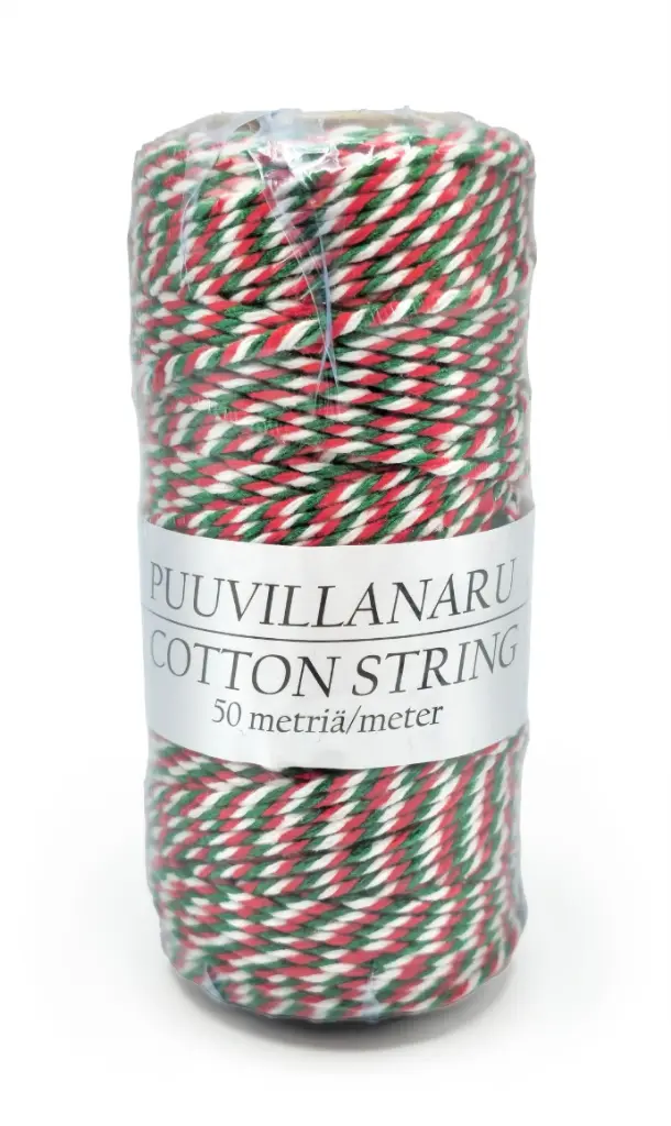 Puuvillanaru 2mm x 50m punavalkovihreä