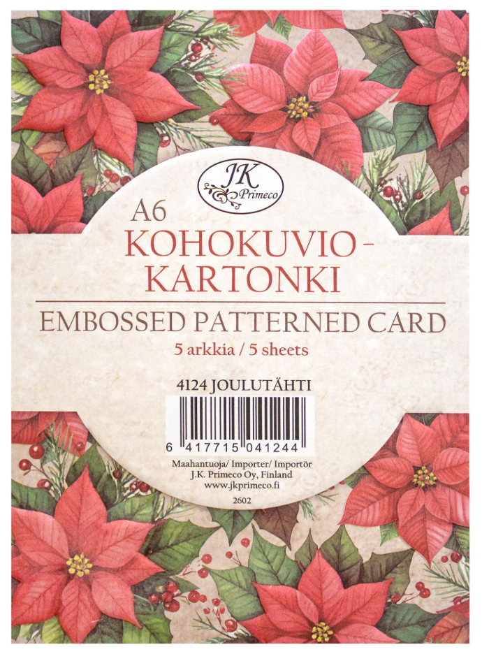 Kohokuviokartonki A6 Joulutähti 5ark