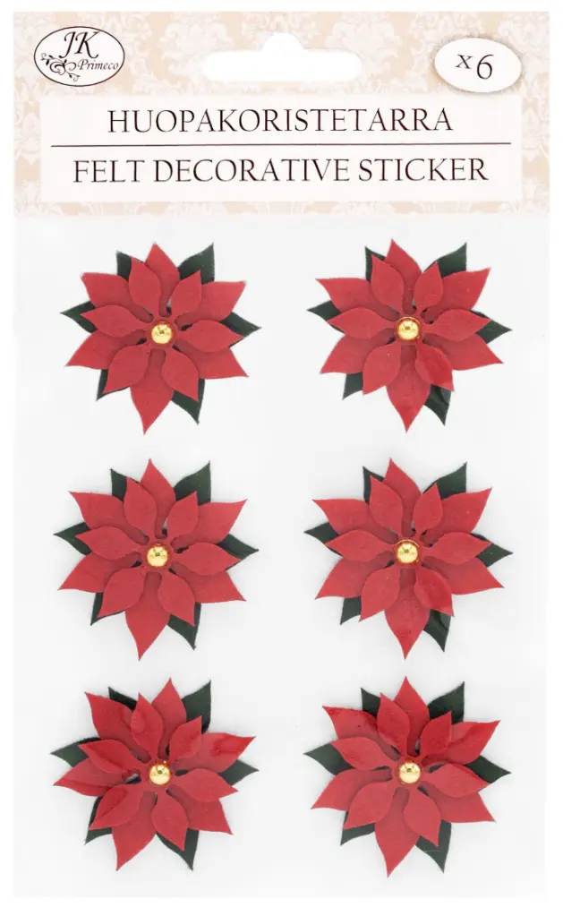Felt decorative sticker Poinsettias 6pcs