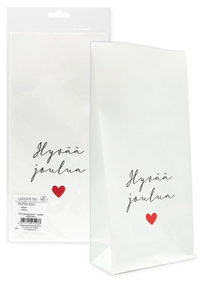 Paper bag Jouluteksti + sydän valkoinen 5pcs