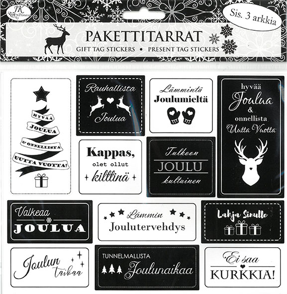 Gift tag sticker Joulu mustavalkoinen 3pcs