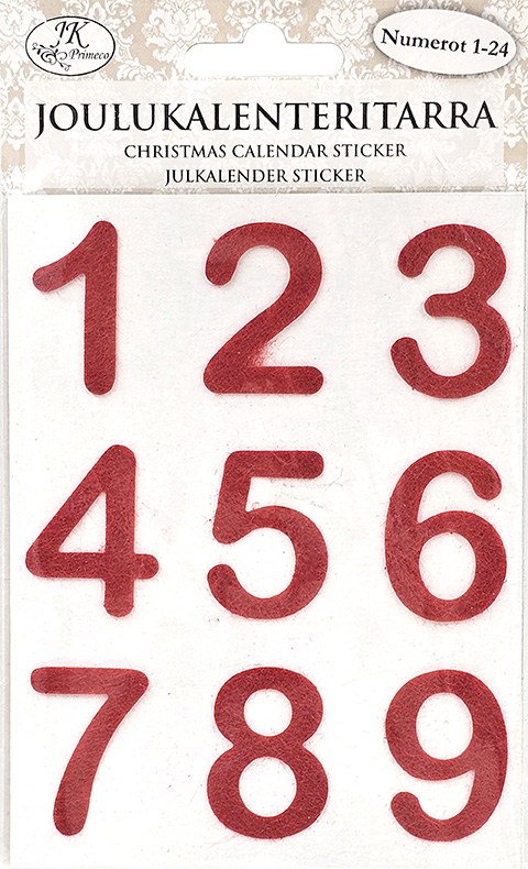 Christmas calendar sticker felt numbers red 4 sheets