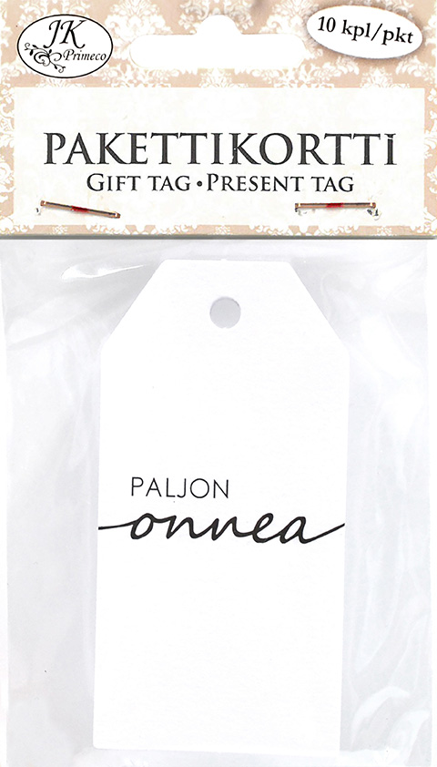Gift tag Paljon onnea valkoinen 10pcs