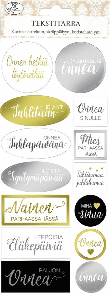Text sticker Onnittelut kulta/hopea