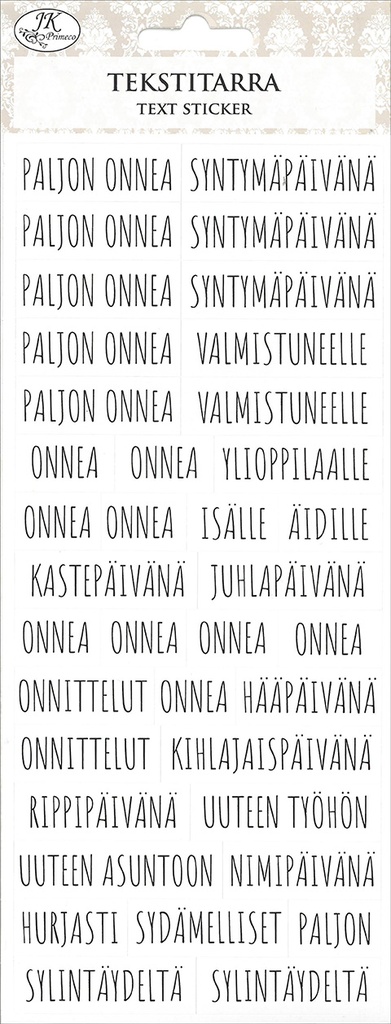 Text sticker Onnittelut valkoinen