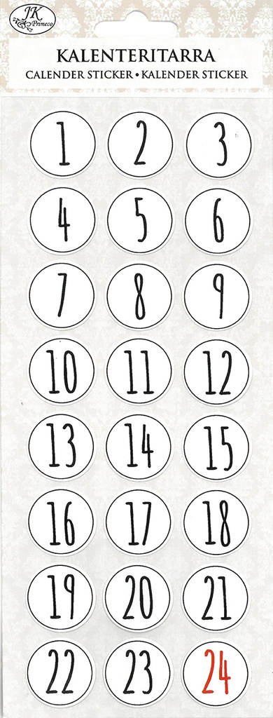 Christmas calendar sticker mustavalkoinen