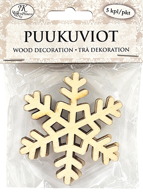 Wood decorations Snowflake 5pcs