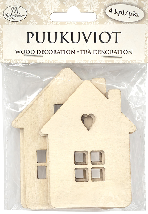 Wood decorations Houses 4pcs