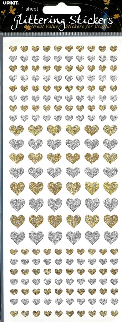 Glitter sticker Hearts gold/silver