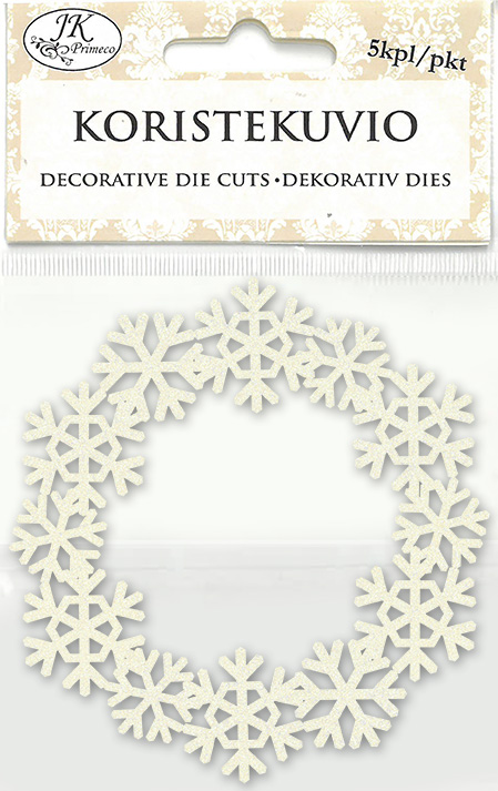 Decorative die cut wreath glitter white 5pcs