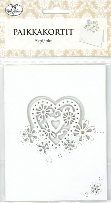 Place card heart pearlescent white 5pcs