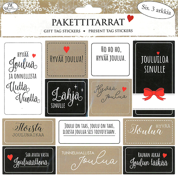 Gift tag sticker Joulutoivotukset musta-natur 3 sheets