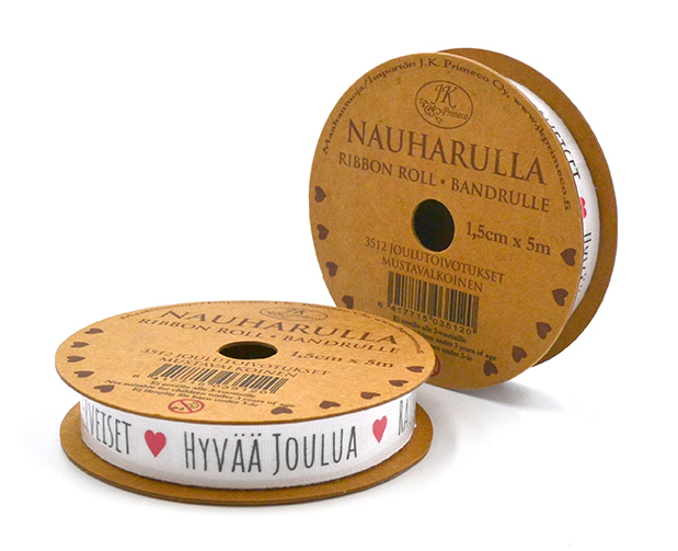 Ribbon roll 1,5cm x 5m Joulutoivotukset mustavalkoinen