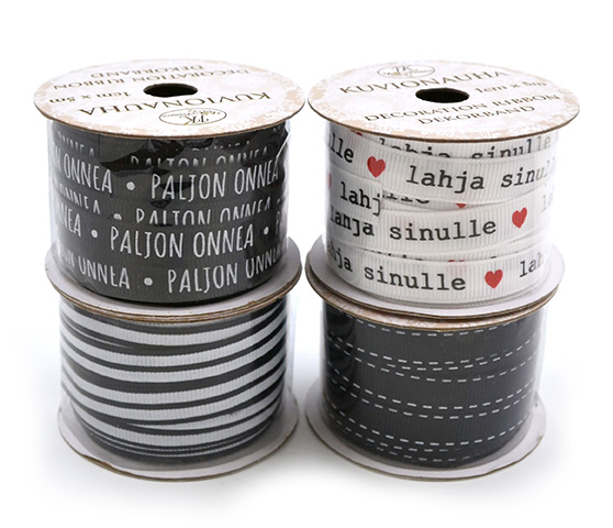 Decoration ribbon 1cm x 5m mustavalkoinen